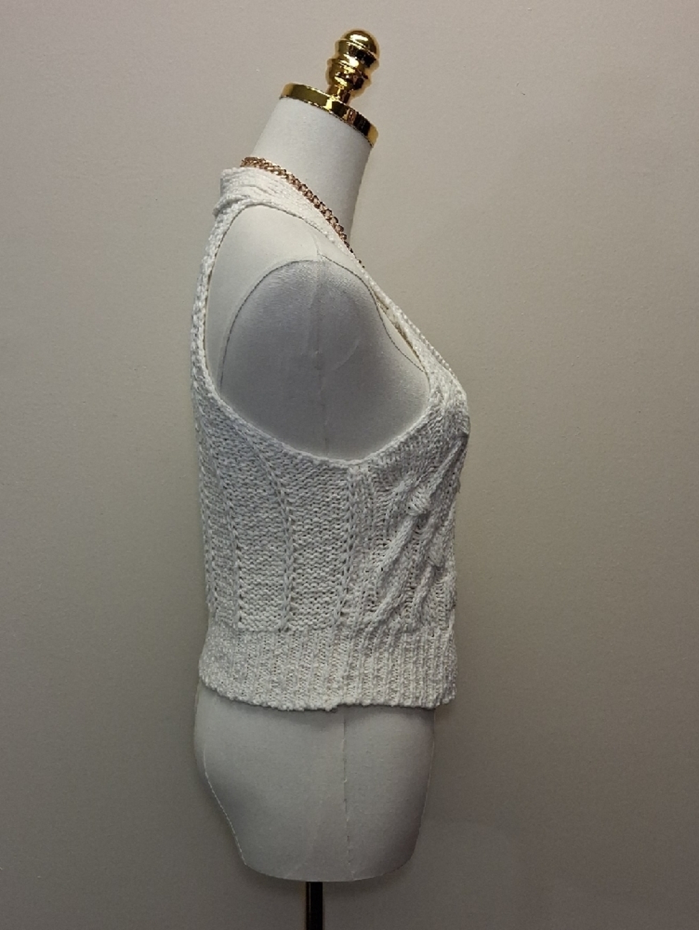 White Open Knit Button Front Sweater Vest Crochet Cottagecore Size XSP - Picture 4 of 10